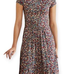 Boden Red and Blue Floral Midi Dress